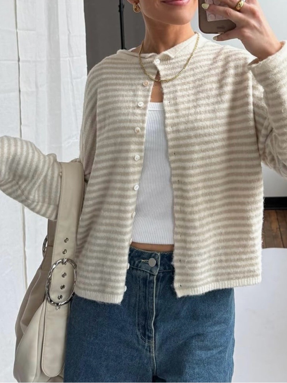 Striped Cream Button-Front Knit Cardigan - NWOT